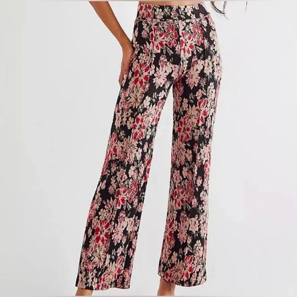 Free People Rita Flare Pant Legging Wide Leg Pull Up Black Red Floral Women XS